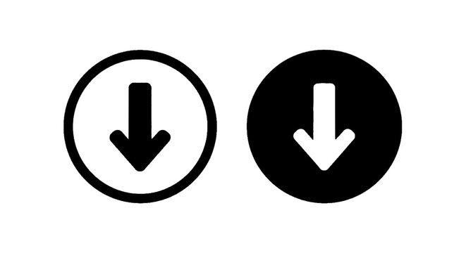 Vector illustration of set of two download icons with arrow pointing down in circle on transparence background