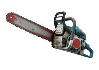 Fototapeta premium Blue and red chainsaw dark background tool equipment isolated on a transparent background