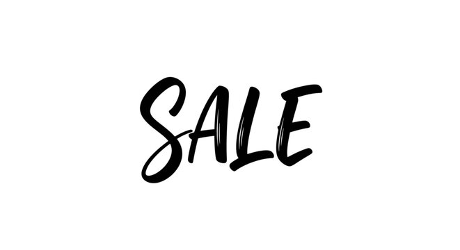 A simple, elegant black handwritten word "SALE" on a white background, perfect for promotional use.