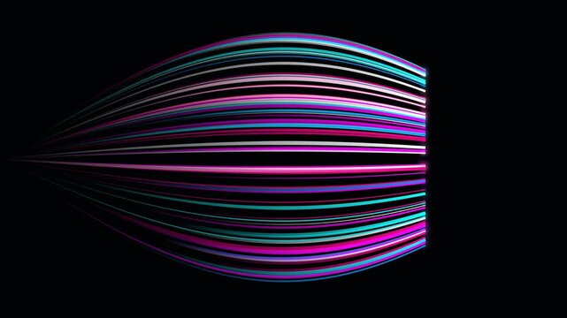 Futuristic 4K ultra HD loop featuring glowing hyperdrive neon long ribbon streaks in a dynamic tunnel animation. Perfect for futuristic technology backgrounds and motion design.