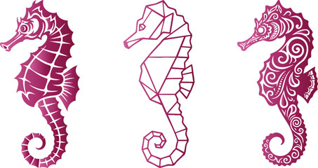 Minimalist seahorse vector silhouette collection, detailed seahorse geometric, perfect for logos, crafts, and decorative projects. flat vector design. © Madusanka