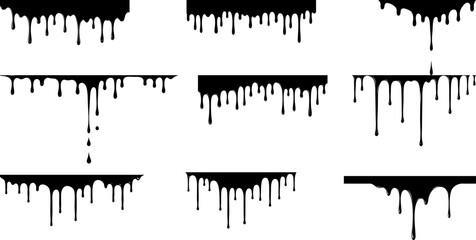 Obraz premium Thick black liquid paint dripping from the top edge silhouette collection, dripping paint, modern abstract design. flat vector design.