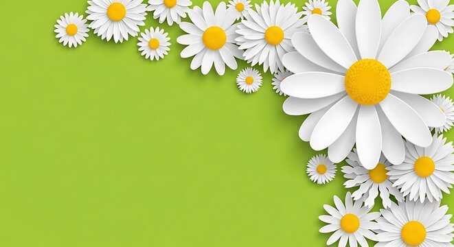 Vibrant white daisies on bright green background floral arrangement