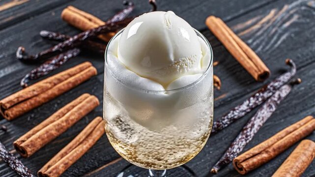 Creamy Vanilla Ice Cream Float with Cinnamon and Vanilla Beans