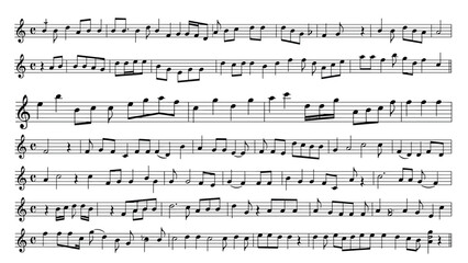 Fototapeta premium Classical music sheet with black musical notes and symbols on staves representing a professional song composition.
