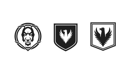 Obraz premium Two Heraldic Shield Emblems with Stylized Eagle or Phoenix, Isolated White Background