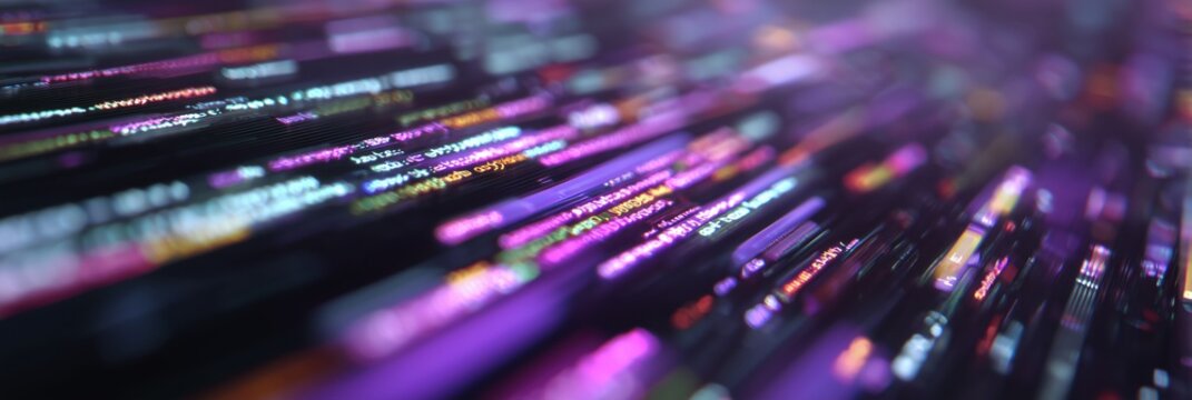 Computer screen with a purple background and a row of colorful lines