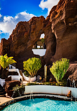 Cave architecture and white walls at LagOmar in Lanzarote
