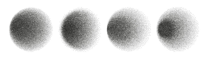 Gradient circle, isolated collection of gradation circlets with grain noise texture. Vector monochrome blend mesh of noise dots. Blur round shapes smooth transition. Single color spotlight © Sensvector