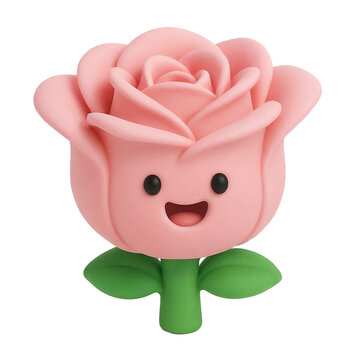 3D Pink Rose Character Toy Illustration