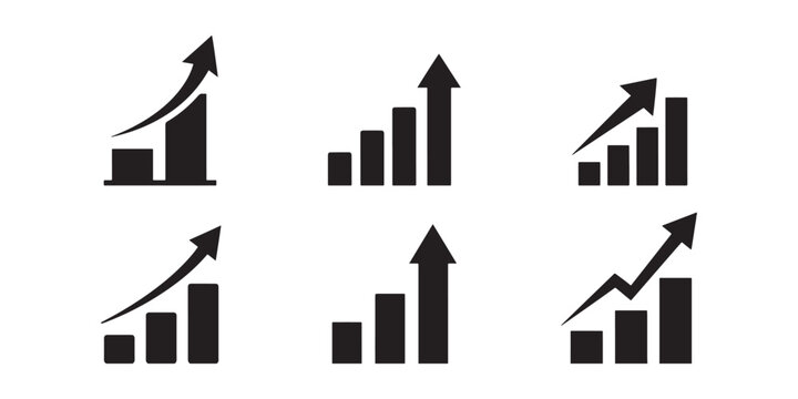  growth chart icons visualizing progress and positive trends in business description a set of six black icons depicting bar graphs with