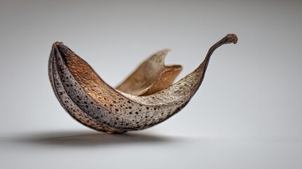 Obraz premium Floral Seed Pod: An intricately textured floral seed pod sits, exhibiting a detailed study in nature's architecture. The pod's graceful curves and subtle tonal variations create an aesthetic charm. 