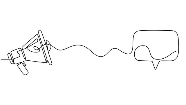 megaphone with speech bubble continuous one line drawing animation, megaphone with speech bubble animation continuous one line drawing, Animated self drawing of continuous line draw megaphone