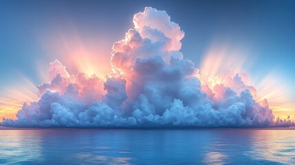Fototapeta premium Colorful clouds burst with hues at sunset reflecting on calm ocean waters beneath