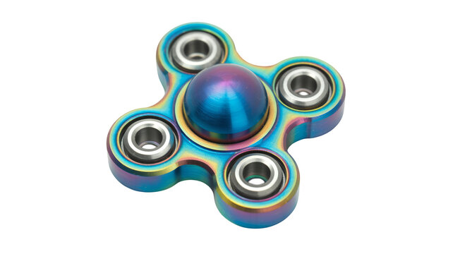 Metallic fidget spinner with ball center isolated on a transparent background