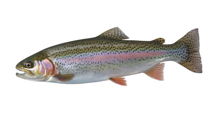 Obraz premium Rainbow trout fish with pink stripe side view freshwater isolated on a transparent background