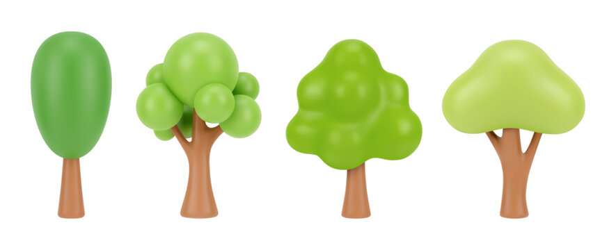Landscape design or game environment scenery decor. Vector isolated 3d icon botanical vegetation and botany with foliage, stem and leaves. Flora and realistic seasonal spring park or woods