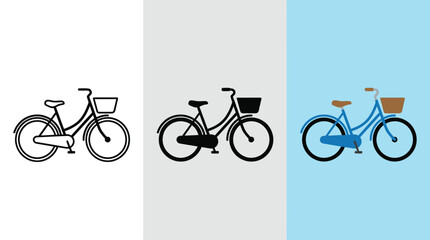 Fototapeta premium Bicycles with Baskets on Different Backgrounds