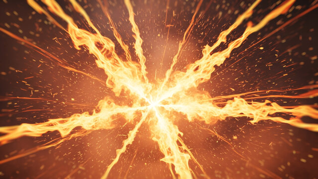 A vibrant explosion of flames and light in a dark space