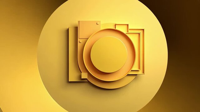 Abstract golden camera logo design on a vibrant background