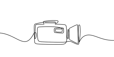 Obraz premium A minimalist single continuous line drawing of a video camera isolated on a clean white background