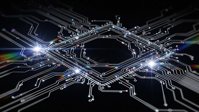 最先端のAIテクノロジーと電子回路のサイバー背景