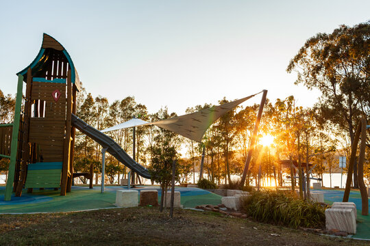 Park playground area at Lake St Clair campground in the Hunter Valley