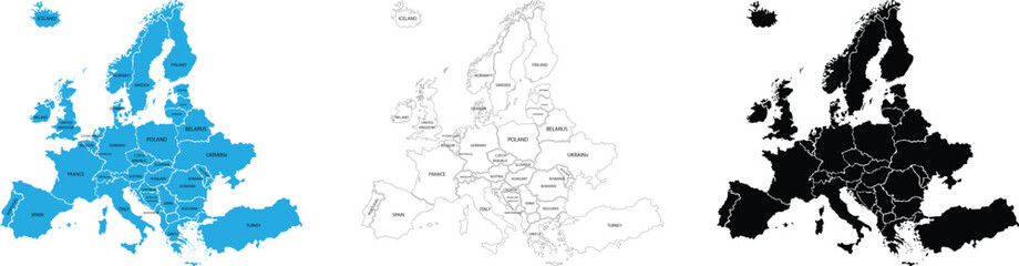 Europe and england map vector with country boundaries detailed political regions and editable geography layout © Hand Made