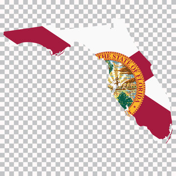 Map of Florida filled with its official state flag design, isolated on transparent background for geography and educational visuals.