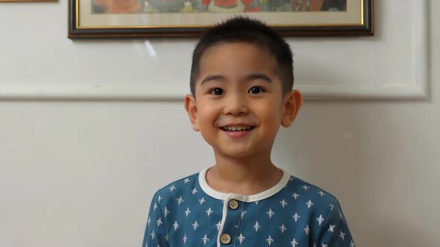 Indoor little boy smiling positively