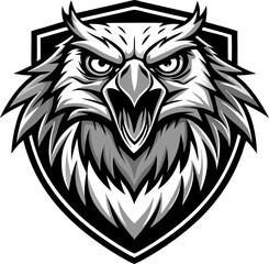Obraz premium angry eagle head logo with shield emblem