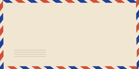Obraz premium Airmail envelope frame. Commercial envelope. International vintage letter border. Retro air mail postcard with blue and red stripes. Blank correspondence paper template.eps,10