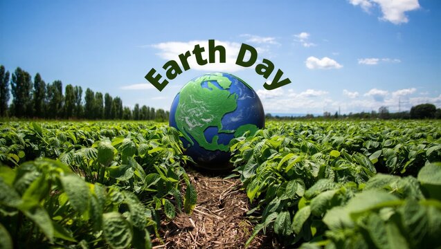 Earth Day Agriculture Field with Globe Sustainability Concept
