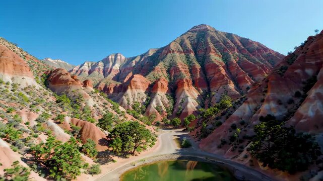 Danxia Mountains and mountain lake landscape