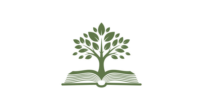 Open Book with a Growing Tree Symbolizing Knowledge and Education on an Isolated White Background