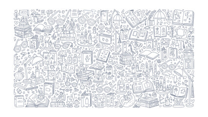 Whimsical Sketch: A vibrant sketch illustration bursting with an array of objects, each carefully drawn, showcasing a playful world. © Maira