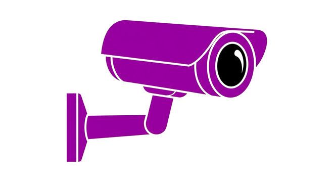 A purple security camera icon on a white background, representing surveillance and safety