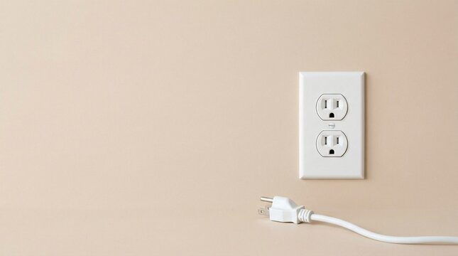 Unplugged White Power Cord Next to Wall Outlet