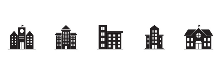 Fototapeta premium School Building with Flag Icon Minimal Solid Vector Symbol Representing Education Institution Learning Concept for Web Mobile Apps UI Design Branding and Academic Projects.