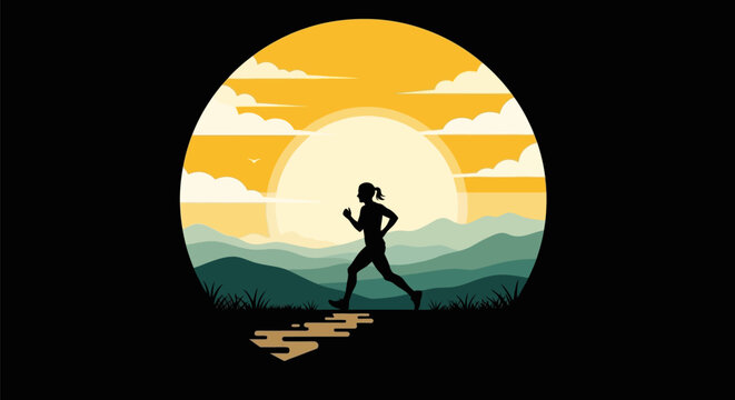 Silhouette of a female runner in motion.