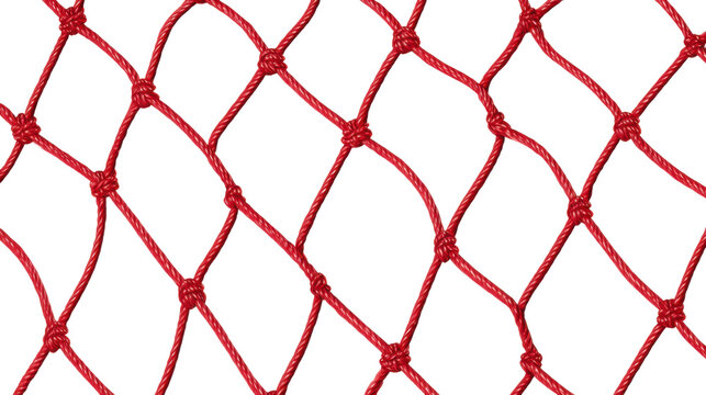 Red rope net pattern isolated on transparent background, abstract mesh texture fishing net design detail structure geometric pattern cutout png high resolution