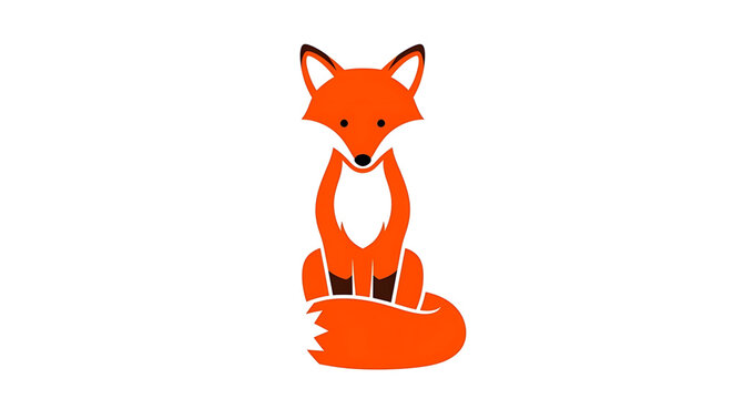 A cute orange fox sitting upright with a white chest and black nose, designed as a modern flat vector graphic illustration.