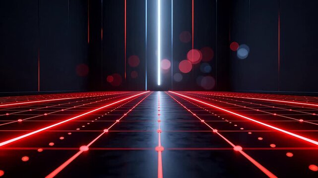 Futuristic neon corridor with glowing lines