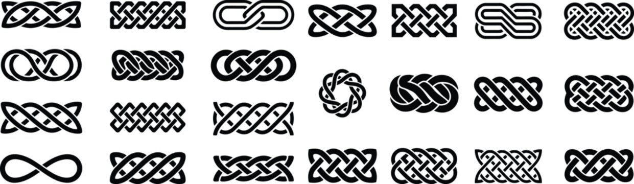 Celtic Knot Band Vector Set &ndash; Interlaced Braid and Infinity Decorative Pattern Design Elements	