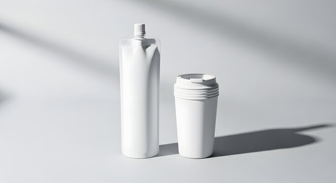 Two white cylindrical objects on a plain surface with shadows
