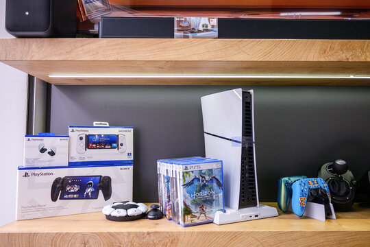 Gaming zone featuring controllers and console boxes