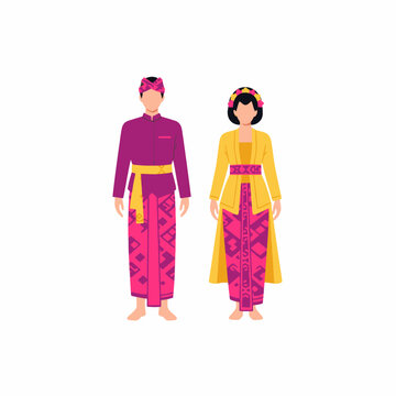 Balinese Couple in Traditional Dress Illustration Vector
