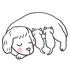 Obraz premium Mother Dog Nursing Puppies Illustration.