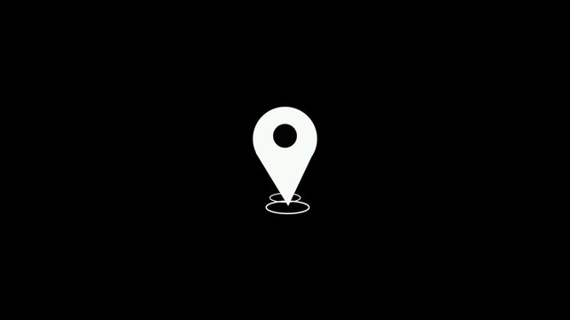 Minimalist white map pin icon on dark background shines. White map pin shines in minimalist design. Dark background enhances minimalist white map pin.