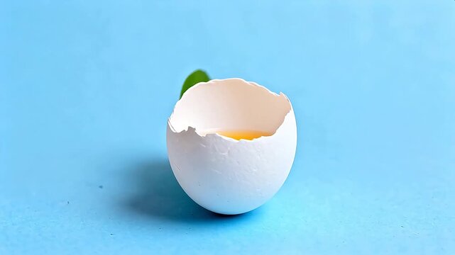 Broken eggshell with green leaf